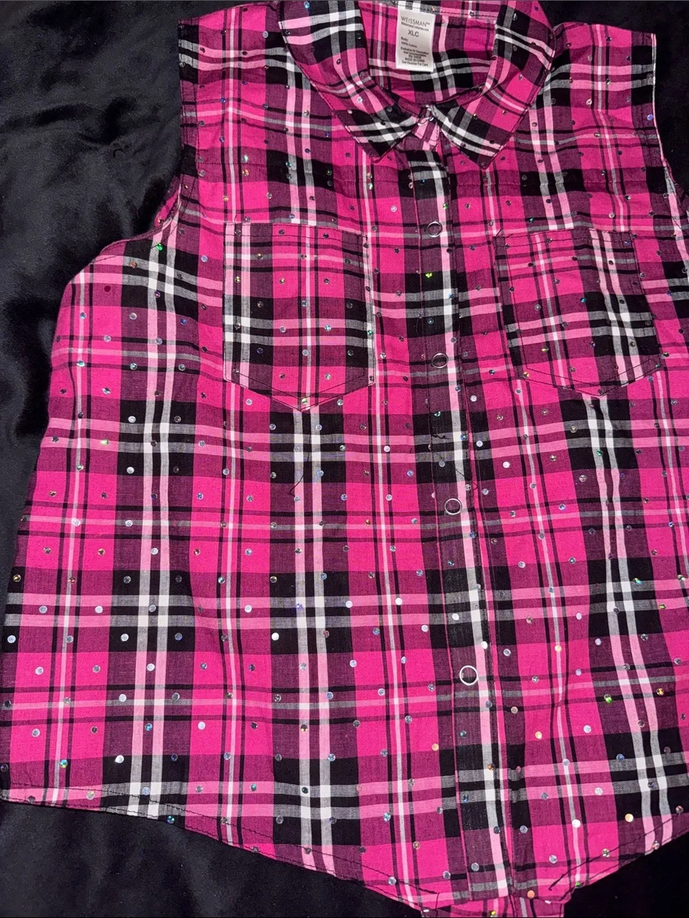 Western Dance Wear Pink Plaid Black Fringe Short Set Jazz Comp Show Costume